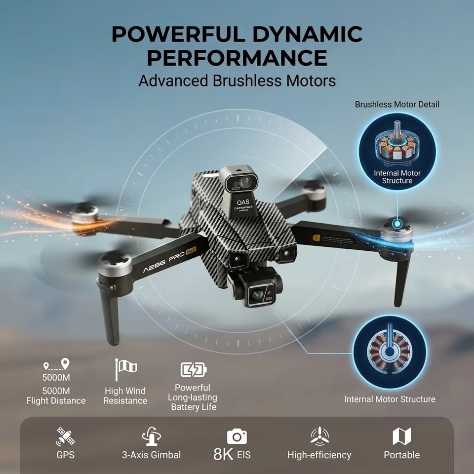 طائرة بدون طيار بدون فرشاة 8K  - مراجعة Drone Camera With Gimbal وسعره